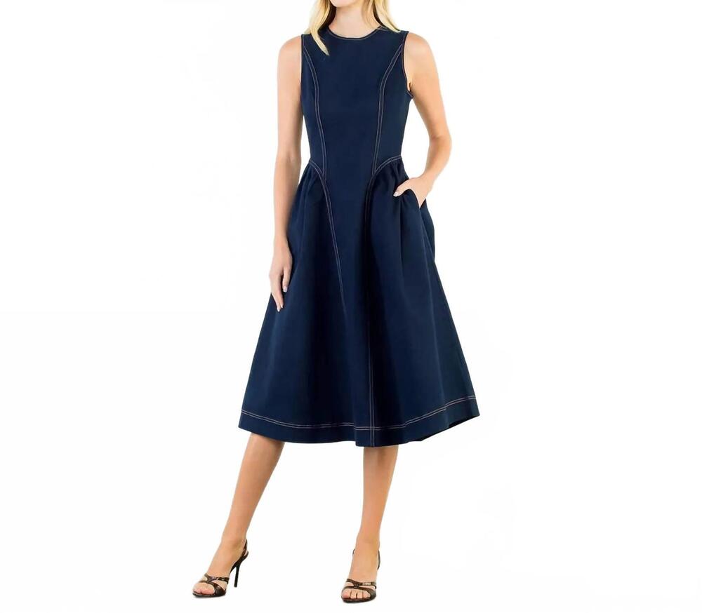 NEW THML sleeveless denim midi dress in blue